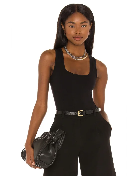 Siyah Kalın Askılı Sıfır Kol Bodysuit