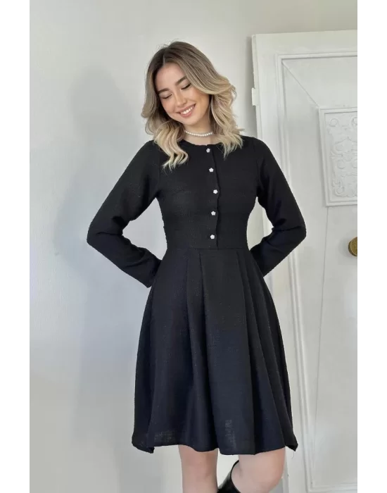 Ekru Kısa Klasik Elbise