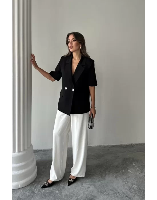 Siyah Kısa Kollu Blazer Ceket