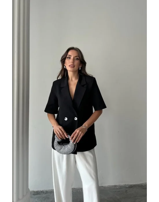 Siyah Kısa Kollu Blazer Ceket