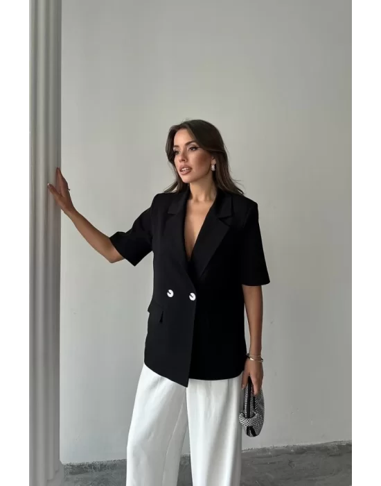 Siyah Kısa Kollu Blazer Ceket