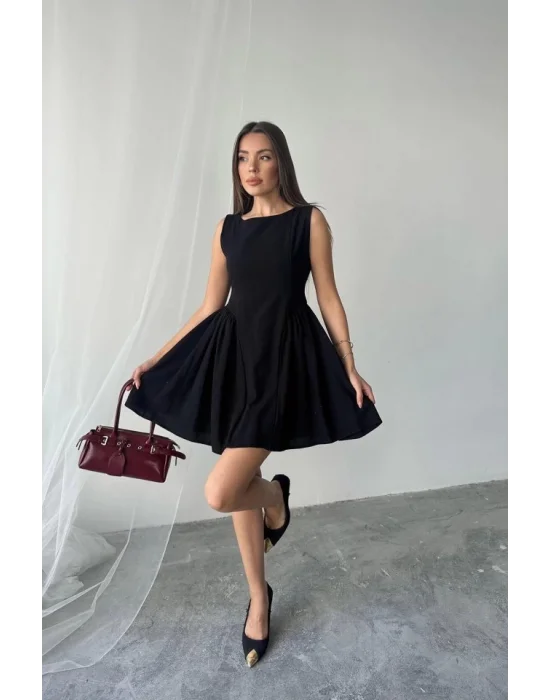 Yeşil Mini Boy Büzgülü Keten Elbise