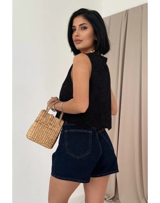Mavi Sıfır Kol Brode Bluz