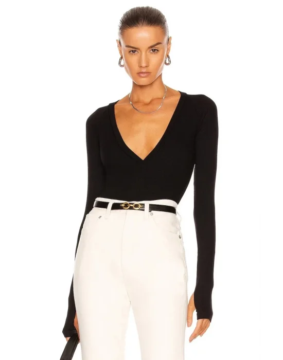 Siyah Uzun Kollu Parmak Geçmeli Body