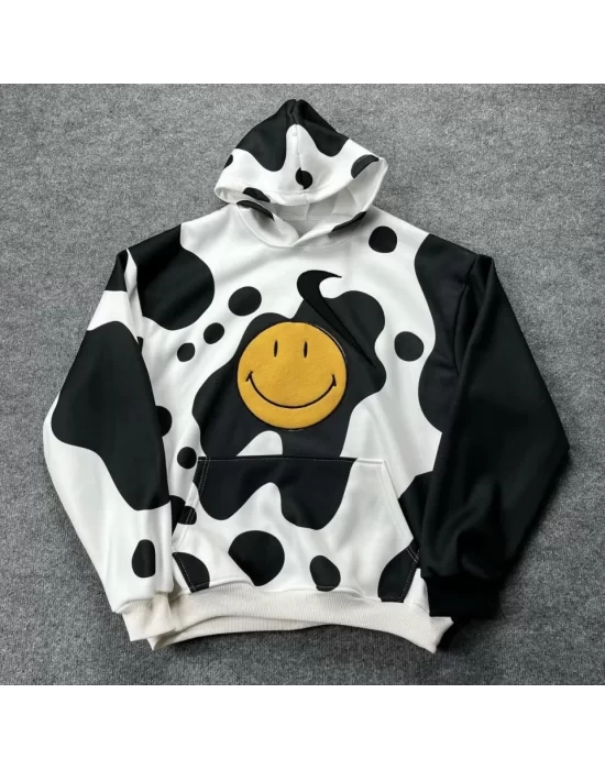 Smiley Face Kapüşonlu Sweatshirt - Siyah