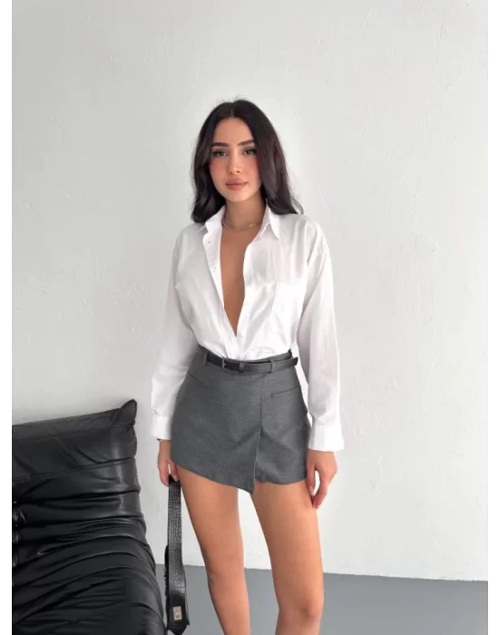 Şortlu Etek - Gri