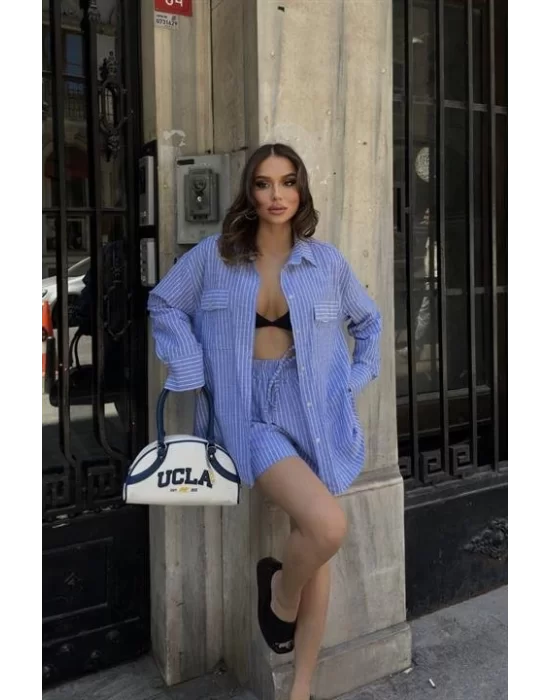 Stacy Çizgili Şort Takım 9801-0025