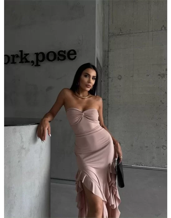 STRABLEZ SANDY ELBİSE YANLARI KATLI - Bej