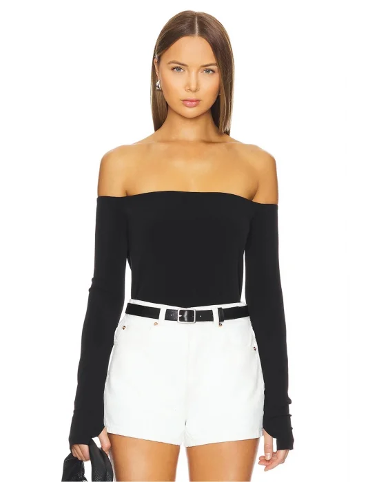 MetuCa Kadın Siyah Madonna Yaka Uzun Kollu Parmak Geçmeli Sandy Kumaş Bluz