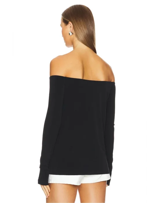 MetuCa Kadın Siyah Madonna Yaka Uzun Kollu Parmak Geçmeli Sandy Kumaş Bluz