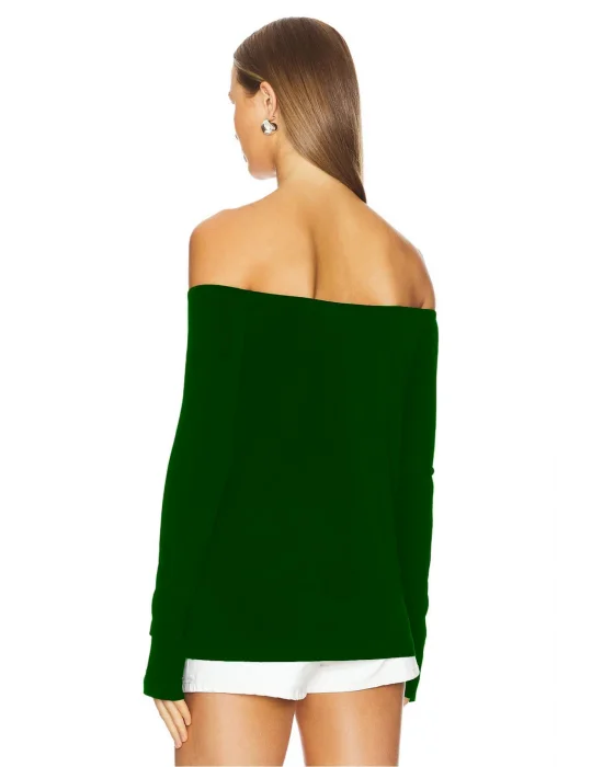 MetuCa Kadın Koyu Yeşil Madonna Yaka Uzun Kollu Parmak Geçmeli Sandy Kumaş Bluz