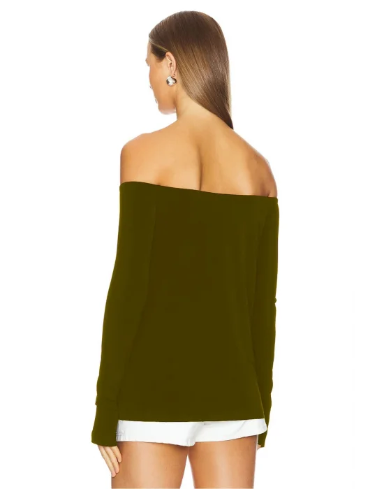 MetuCa Kadın Haki Madonna Yaka Uzun Kollu Parmak Geçmeli Sandy Kumaş Bluz