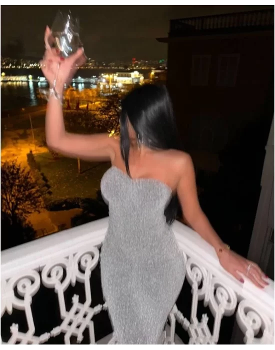 Straplez Simli Uzun Elbise