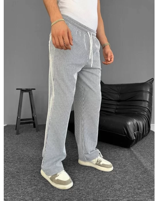 Su Yolu Çizgili Cepli Pantalon - Gri