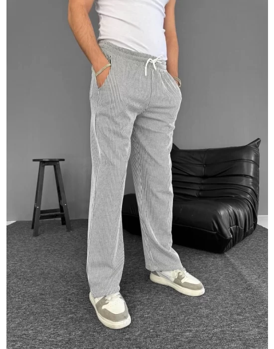 Su Yolu Çizgili Cepli Pantalon - Gri