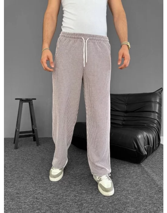 Su Yolu Çizgili Cepli Pantalon - Kahverengi