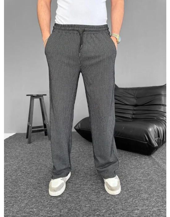 Su Yolu Çizgili Cepli Pantalon - Siyah