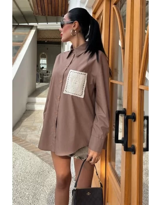 Süzine Cepli Arkası Yırtmaçlı Oversize Gömlek 3420