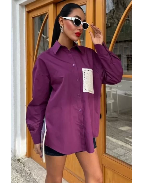 Süzine Cepli Arkası Yırtmaçlı Oversize Gömlek 3420