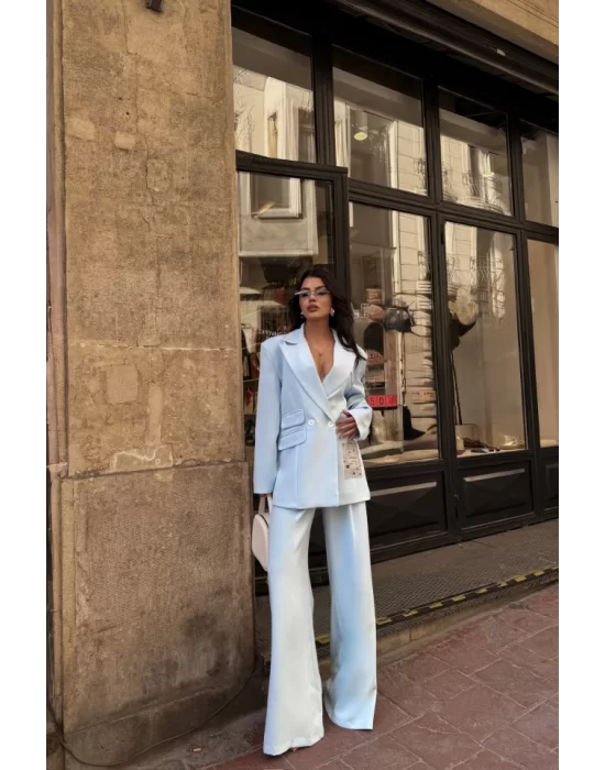 TASARIM ETİKET DETAYLI CEKET - PANTOLON TAKIM - Bebe Mavi