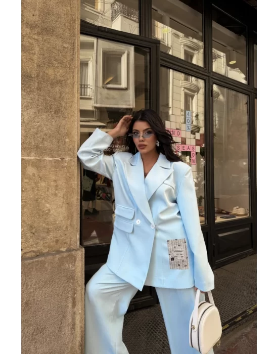 TASARIM ETİKET DETAYLI CEKET - PANTOLON TAKIM - Bebe Mavi