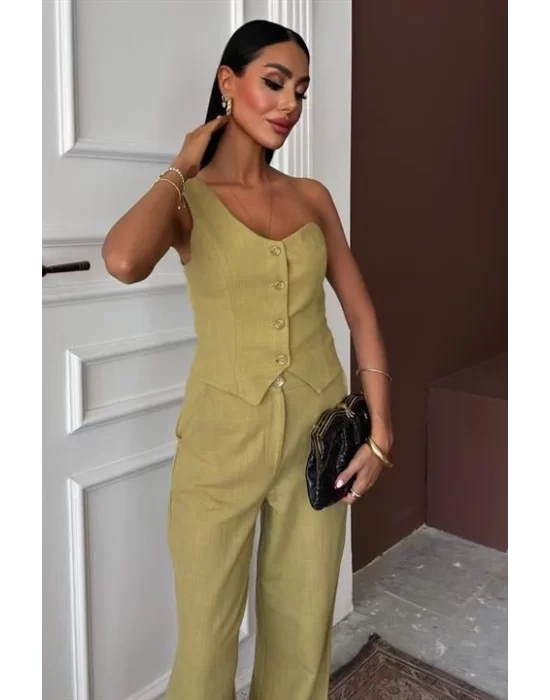 Tek Omuz Büstiyer Plazzo Pantolon Viscon Takım 10159