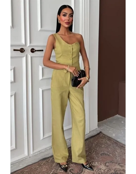 Tek Omuz Büstiyer Plazzo Pantolon Viscon Takım 10159