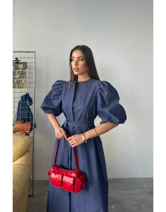 TENCEL KARPUZ KOL ELBİSE - İndigo