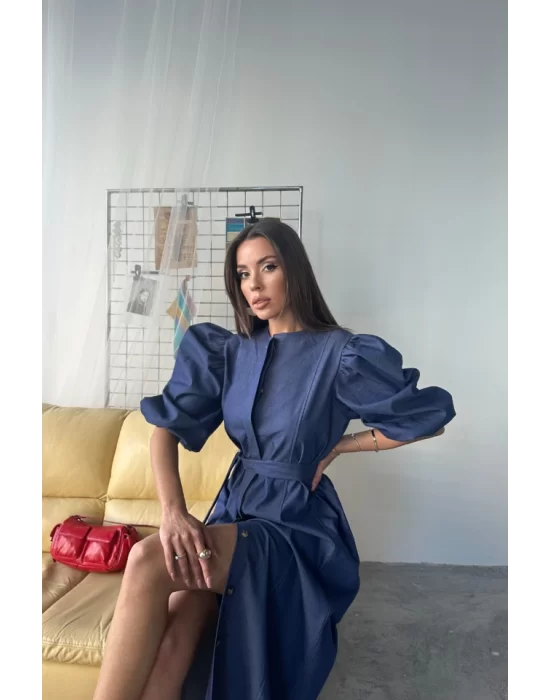 TENCEL KARPUZ KOL ELBİSE - İndigo