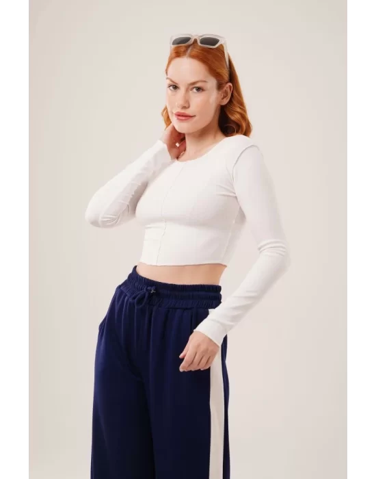 Ters Dikişli Basic Beyaz Body Bluz