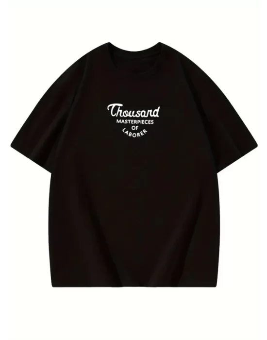 Thousand Baskılı Oversize Bisiklet Yaka T-shirt - Siyah