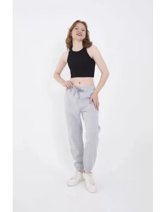 Üç İplik Basic Lastikli Eşofman Pantolon - Gri