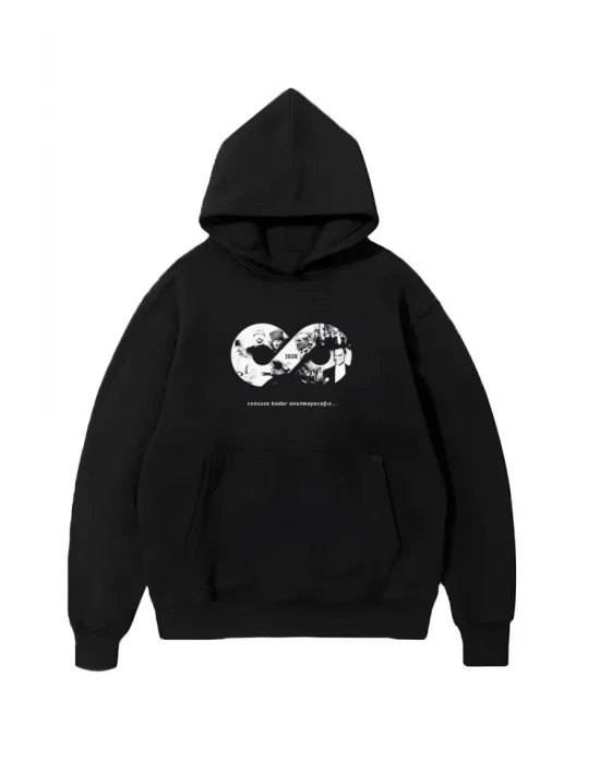 Üç İplik Kapşonlu 10 Kasıma Özel SweatShirt - Siyah
