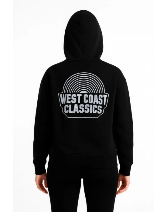 Üç İplik Kapüşonlu Ön Ve Arka Baskılı SweatShirt Hoodie - Siyah