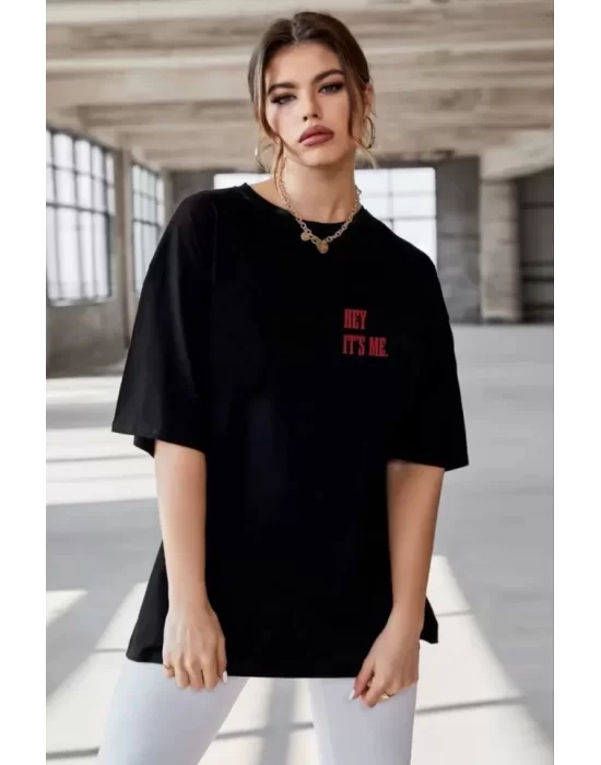 Unisex Baskılı Oversize T-Shirt - Siyah