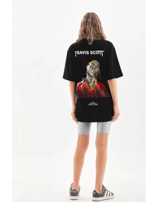 Unisex Baskılı Oversize T-Shirt - Siyah