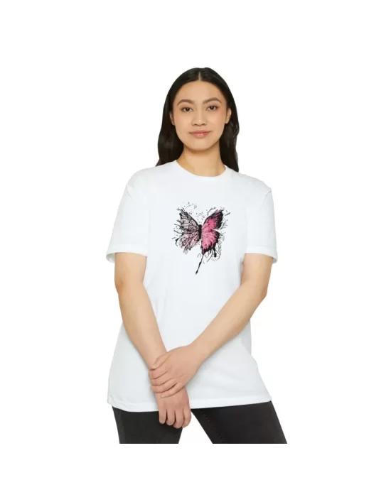 Unisex Bisiklet Yaka Baskılı T-Shirt - Beyaz