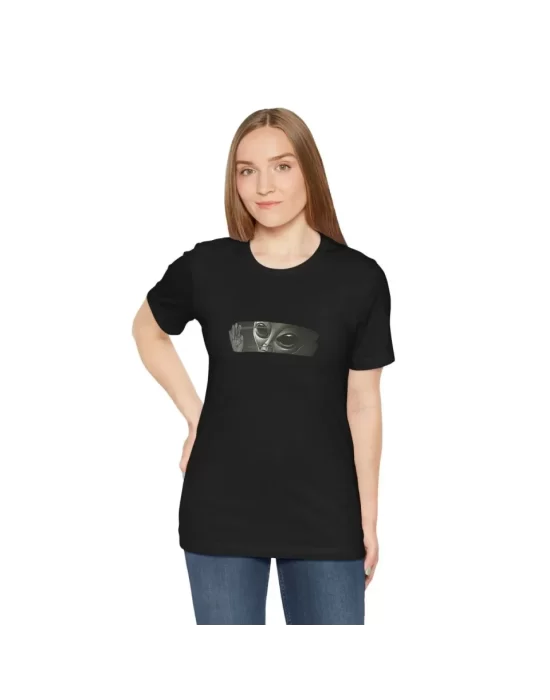 Unisex Bisiklet Yaka Baskılı T-Shirt - Siyah