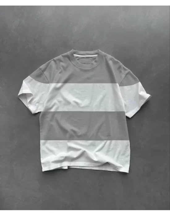 Unisex Bisiklet Yaka Parçalı T-Shirt - Gri