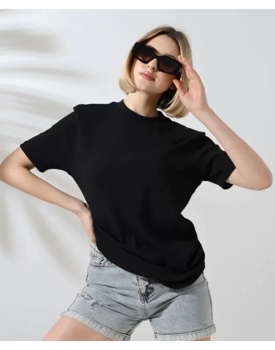 Unisex Bisiklet Yaka Slim Fit T-Shirt - Siyah
