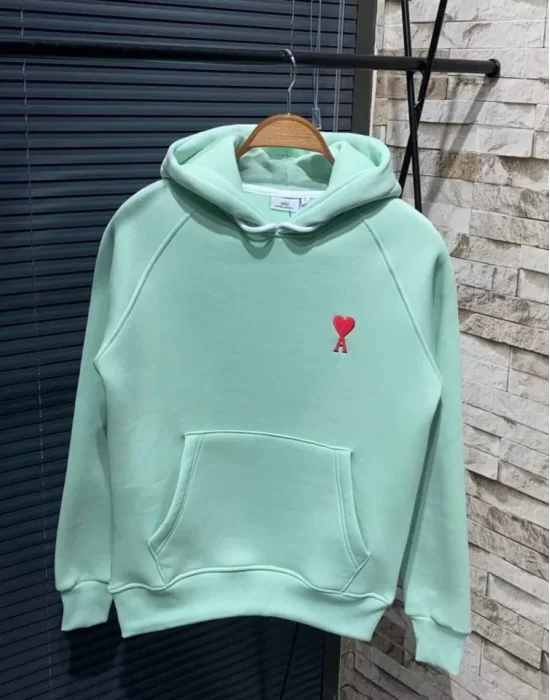 Unisex Kapşonlu Baskılı Sweetshirt - Mint Yeşili