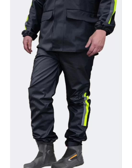 Unisex Tam Kalıp Motorcu Cepli Kurye Su Gecirmez Yağmurluk Takım - Siyah