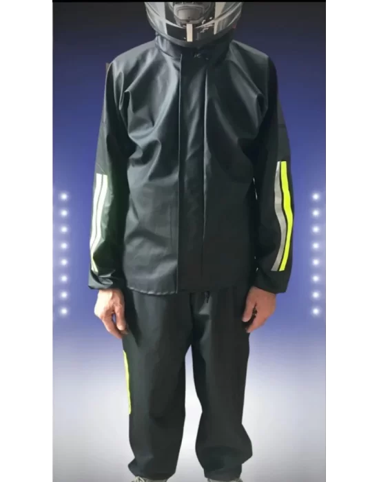 Unisex Tam Kalıp Motorcu Kurye Su Gecirmez Yağmurluk Takım - Siyah