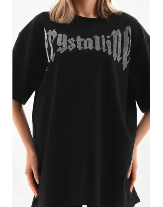 Unisex Taş Desenli Oversize T-Shirt - Beyaz