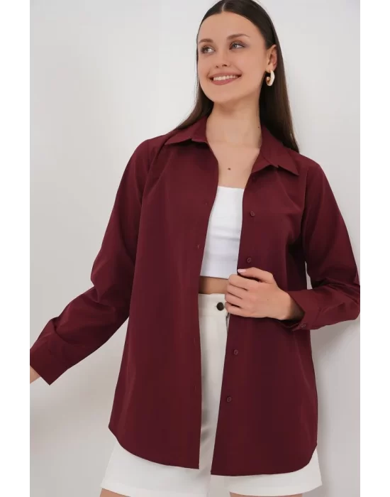 Uzun Kol Basic Gömlek 20279 - Bordo