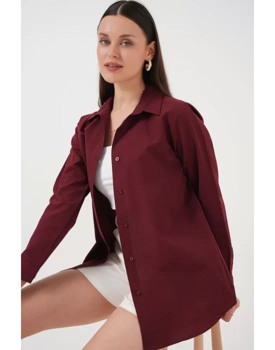 Uzun Kol Basic Gömlek 20279 - Bordo
