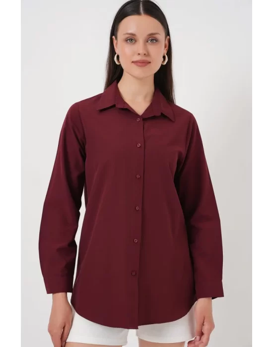 Uzun Kol Basic Gömlek 20279 - Bordo
