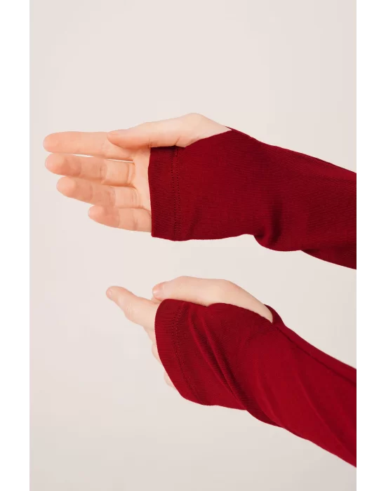 Uzun Kollu Basic Bordo Bluz