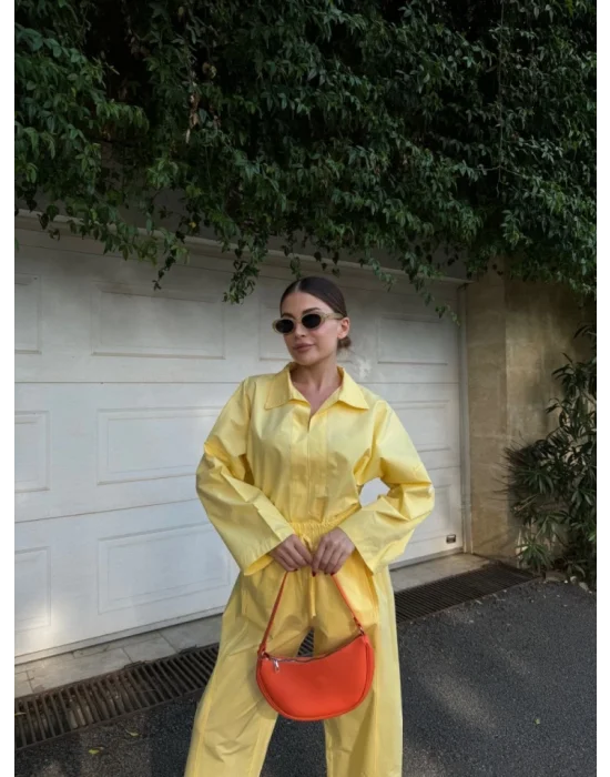 Uzun Kollu Yakalı Gömlek Pantalon Takım- Sarı