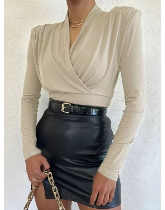 Vatkalı Kruvaze Model Sandy Bluz-Bej